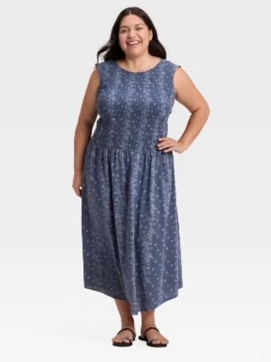 Universal Thread Dresses & Skirts - Universal Thread Blue Floral Smocked Sleeveless Boat Neck Cotton Midi NWT XXL